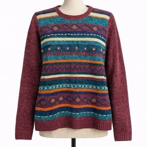 Vintage Alfred Dunner Granny Sweater Striped Embroidered Cottagecore Colorful